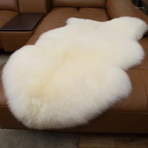 Tapis 100% laine de peau de mouton véritable pour salon chambre à coucher tapis blanc fourrure chaude tapis shaggy super doux couverture de chaise mat1