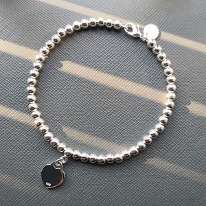 100% S925 Pulsera de plata de lujo con cuentas de amor, hebras de etiquetas para mujer, joyería fina, cadena de cuentas de moda, pulseras de bolas redondas para novia, mini etiqueta, regalo de moda azul con logotipo