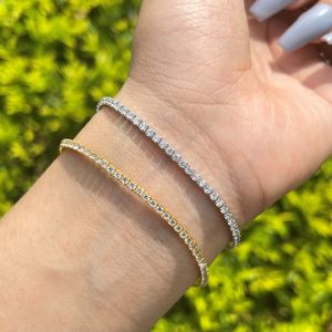 100% S925 Bracelets de chaîne Iced Sterling Tennis 2 mm pour les femmes Girls Luxury Round 5A Cubic Zirconia Bling Hip Hop Wedding Jewelry Gift 6.3 7inches