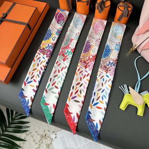 100% Seda 23 colores Alta calidad y gama alta Bird Kingdom Feather H Home Twill Silk Bufanda Pequeña tira Seda Brazo Bolsa Cinta Envuelta Mango Xiaohongshu Hair Band