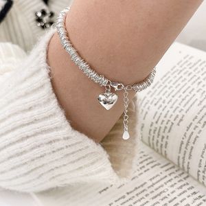 100% sólida Plata de Ley 925 Hiphop grueso corazón de hierro para Mujeres Hombres Vintage hecho a mano cerrojo pulsera regalo de cumpleaños S-B451