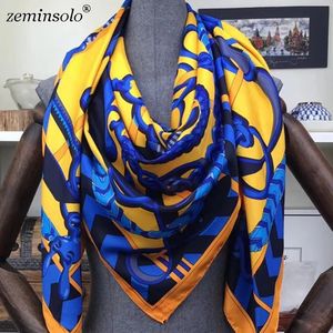 Écharpes écharpe à 100% en soie en serre pour femmes Hijab Design Print Chain Square Silk Scarves châles 130 * 130 cm Bandana féminine enveloppe 240419