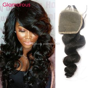 Glamorous Brazilian Virgin Human Hair Lace Closure Natural Black Loose Wave 4x4 Lace Closure Peruvian Indian Malaysian Hair Top Lace Closure