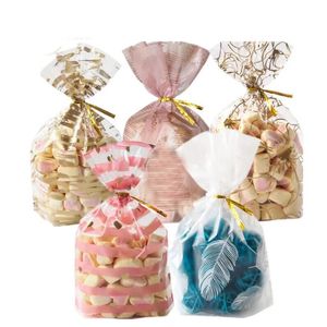 1000 Uds. Bolsas + lazos de alambre, bolsas de plástico para embalaje de regalos, bolsas de cumpleaños, bodas, panadería, galletas, aperitivos, galletas, dulces, palomitas de maíz