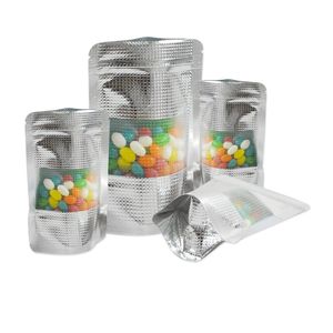 1000 Pcs/Lot lignes debout sacs en aluminium en relief sacs de stockage de café alimentaire emballage fermeture éclair Doypack sac avec fenêtre transparente