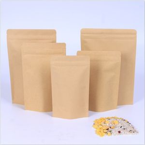 1000pcs Zipper Brown Kraft Aluminizing Pouch Sac Stand Up Kraft Paper Foil Foil refermable Rendable Grip Sceau de serrure Food Grade Wholesale