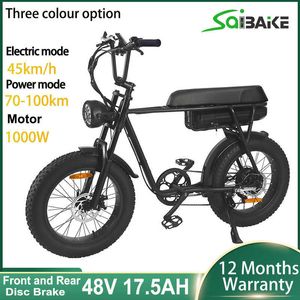 1000W 48V 17.5AH Electric Bicycle Full Suspension Hub Motor Off Road Ebike Super Fat Tire 73 Fast Electric Bike Mountain Bike