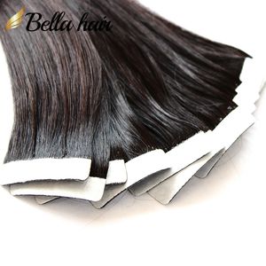 20 piezas cinta de trama de cabello de piel con pegamento de color natural en extensiones de cabello humano cabello indio recto teje 18-24 bellahair