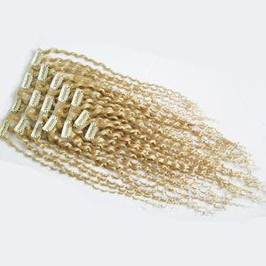 100G Indien Afro Crépus Bouclés Weave Remy Clip De Cheveux Dans Les Extensions De Cheveux Humains 8 pcs/lot 613 Bleach blonde non transformés couleur cheveux bouclés