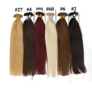 100g/pack U Tip Hair Extension Nail Prebonded Fusion Cheveux Raides 100strands/pack Kératine Bâton Brésilien Cheveux Humains #18 #10 #8 #1B #613