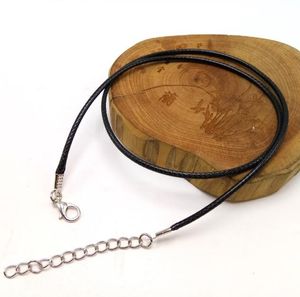 100 Uds. 1,5mm pulseras de cadenas de serpiente de cuero encerado negro cordón de cuentas cuerda de alambre 45cm + 5cm pulsera extensora ChainLobster