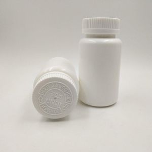 100 pièces 150 ml 150cc blanc en plastique HDPE pilule bouteille Capsule conteneur vitamine boîte avec CRC bouchons sceller les couvercles pour Ioodl médical