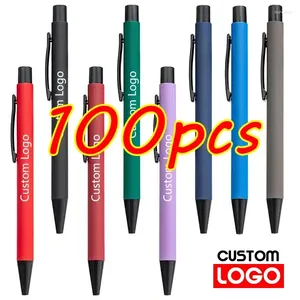 100pcs Advertising Gel Pen Custom Logo Student Gift Business Metal Ballpoint Wholesale Office Stationery Lettrage Nom