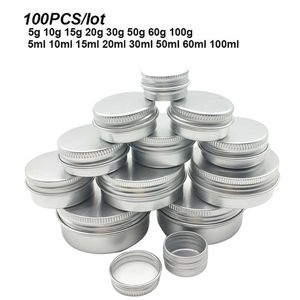 100 pièces bocaux en aluminium étain 5g/10g/15g/20g/30g/50g/60g/80g/100g métal vide cosmétique soins du visage crème pour les yeux baume à lèvres brillant emballage 1QYA