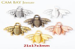 100pcs Antique Silver Gold Bronze 6 Options alliage zinc Belle abeille Charmes Pendants 21x16mm Bijoux de bricolage Bracelets Bracelets Collier E1230075