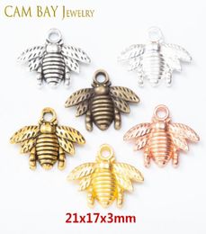 100pcs Antique Silver Gold Bronze 6 Options alliage zinc Belle abeille Charmes Pendants 21x16mm Bijoux de bricolage Bracelets Collier E8390282