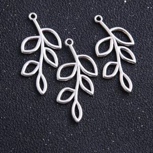 Connecteurs de branche de feuille d'argent Antique, 100 pièces, breloques pendentif pour collier, résultats de fabrication de bijoux 22x41mm277L