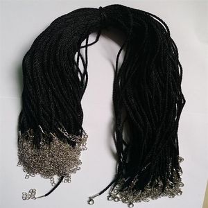Cordon de collier en soie satinée noire, 100 pièces, 2 0mm, 18, 20, 22, 24 pouces, avec extension de 2 pouces, 258l