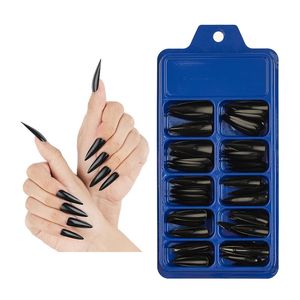 Faux ongles artificiels Stiletto longs noirs, couverture complète, impressionner à pression, pointes de manucure pour femmes, 100 pièces/boîte