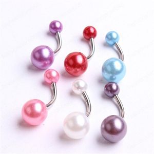 100 Uds. Barra de acero navideña, anillo para ombligo de colores mezclados con bola de perlas, joyería para el cuerpo, piercing para ombligo