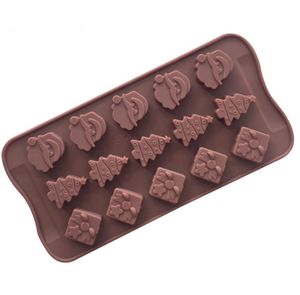 100 Uds. Molde de silicona para hornear de Navidad, molde de Chocolate con entramado de hielo, 15 agujeros de caja de regalo de árbol de Navidad, moldes SN2657