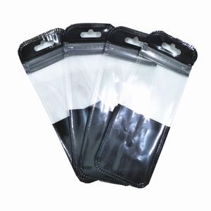 100 Uds. Bolsas de plástico negro transparente con cremallera con orificio para colgar manualidades DIY bolsa de almacenamiento de línea de datos autosellado bolsas de embalaje con cremallera para comestibles