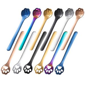 Cuchara de café de 100 Uds., cucharas de postre de 5,9 pulgadas, bonitas garras de gato, cucharas de acero inoxidable para helados especiales, aperitivos, azúcar, gato húmedo SN801