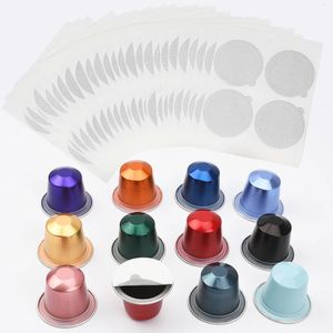 100 Uds. Cápsulas desechables compatibles con Nespresso, cápsulas de café de papel de aluminio vacías con sellos autoadhesivos, pegatinas, tapas, 240313