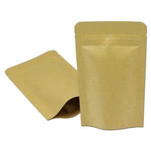 100 pièces Doypack brun papier Kraft Mylar fermeture éclair sac alimentaire fleur sèche debout papier d'aluminium sacs de rangement refermables sacs d'emballage d'épicerie