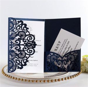 Couvertures de cartes d'invitation de mariage en dentelle découpées au Laser, 100 pièces, élégantes, bleu, blanc, or, couverture de carte de vœux, fournitures de décoration de fête, 8248333