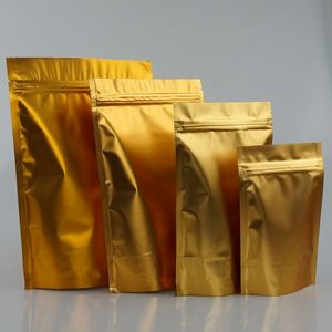 100 pcs/lot, 12*20 cm debout mat papier d'aluminium doré ziplock sac-refermable mylar placage avoine/chips de pomme de terre pochette, sacs de bonbons