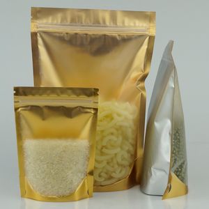 Pochette de stockage des aliments en poudre de lait 100pcs / lot 18 * 26cm Stand Up Front Matte Clear Inner Golden Aluminium Foil Ziplock Bag-Reusable Peanut Bags