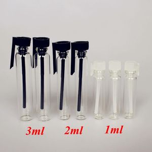 100pcs/lote 1 ml 2 ml 3 ml de botellas de perfume de vidrio de muestra botellas de prueba de vidrio vials de vidrio con tope de plástico