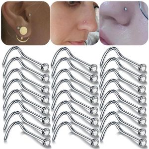 100PCS LOT 20G &18G Nostril Piercings Crystal Piercing Nose Stud Percing Nez Stainless Steel Nose Rings Piercing Nariz Jewelry261j