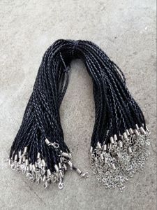 Cordones trenzados de cuero PU negro para collar, 18, 20, 22, 24 y 4mm, con cierre de langosta para artesanía y joyería DIY