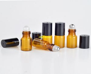 100 unids/lote envío gratis 3ML rollo en botella de vidrio ámbar botellas de Perfume recargables caja de aceite esencial vacía con tapa de plástico