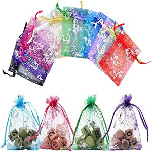 100 pcs/lot sacs en maille Organza sac cadeau de mariage avec cordon bijoux collier pochette réutilisable cosmétiques stockage paquet