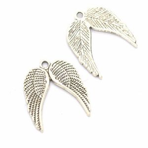 100 unids / lote aleación de plata antigua alas de ángel colgantes de los encantos del corazón para la fabricación de joyas diy hallazgos 21x19mm211H