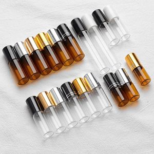 100pcs / lot Clear Amber Brown Glass Roll-On Bottle Cosmetics Rouleau Essential Huile de marche Perge de marche séparées Viaux d'embouteillage 240418