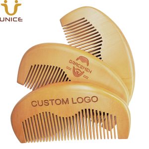 MOQ 50 Uds peine de madera logotipo personalizado peines de barba hechos a mano cepillo de pelo de madera Natural grabado con láser personalizado para hombres y mujeres