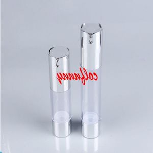 100pcs / lot Expédition rapide 15ml 30ml 50ml bouteille airless avec pompe à vide argentée uv ou lotion utilisée pour Cosmetic Container Jaksq
