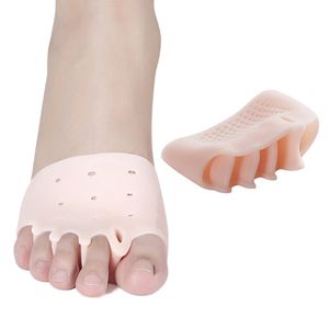 100 unids/lote corrector de juanete para el cuidado de los pies hallux valgus amortiguador de superposición de hueso del pie grande manga de pedicur del dedo del pie femenino de cinco agujeros