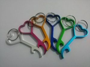 100pcs / lot coeur d'amour en forme de bouteille de vin bière ouvre anneau porte-clés Porte-clés Portable Durable outil peut personnaliser logo