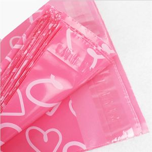 100pcs / lot Rose Poly PE Mailer Express Sac 28 42cm Mail Sacs amour coeur Enveloppe Auto-Seal Sacs en plastique pour yxy01572090