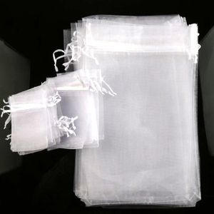 100 unids / lote Venta 4 Tamaños Bolsas de Bolsa de Regalo de Joyería de Organza Blanca Para Favores de Boda cuentas joyería 295Y