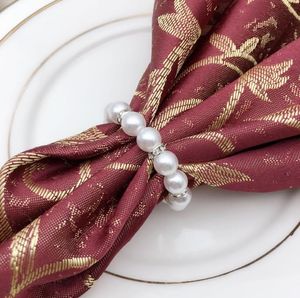 100pcs / lot White Pearls Anneaux de serviette serviettes de mariage boucle pour les mariages réception de la fête de fête décorations de table SN2299