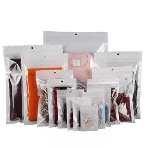 100 unids/lote de bolsas de plástico con cremallera a prueba de olores blancas, bolsa de regalo, bolsa autosellada para Cable de auriculares