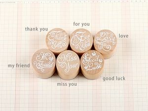 100 pcs/lot en bois rond écriture souhaits Sentiment mots motif tampon en caoutchouc Scrapbook saint valentin bénédiction mots