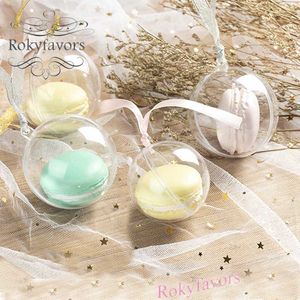 100 UNIDS Macaron Bola de embalaje 5 cm Dia Acrílico Cajas de dulces transparentes Favores de la boda Macaron Paquete Suministros para hornear Baby Shower Sweet Holder Ideas