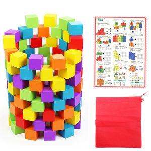 100 Uds mezcla de bloques geométricos de madera de colores cubo de cuentas de madera 2,5 cm juguetes educativos cuadrados para niños envío gratis JM1509